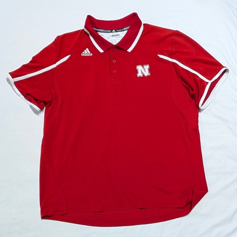 Adidas Nebraska Huskers Climalite Polo Shirt Mens 2XL Red White WRA4BDZS001179